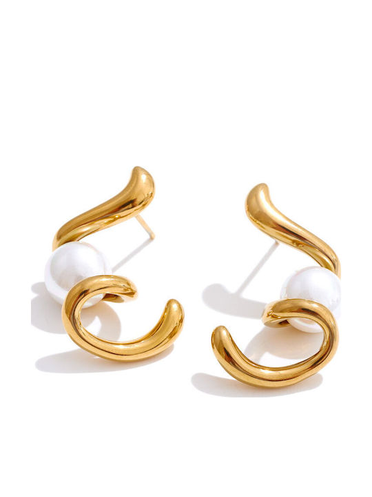 Stainless Steel Earrings Curves & Pearl Silver