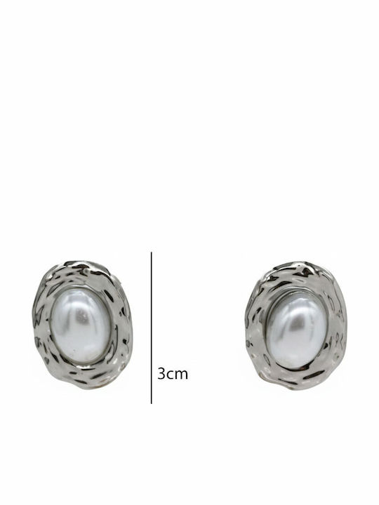 Gold Oval Pearl Stainless Steel Earrings