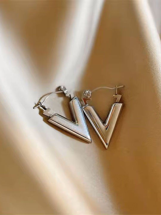 Geometric V Steel Earrings in Silver