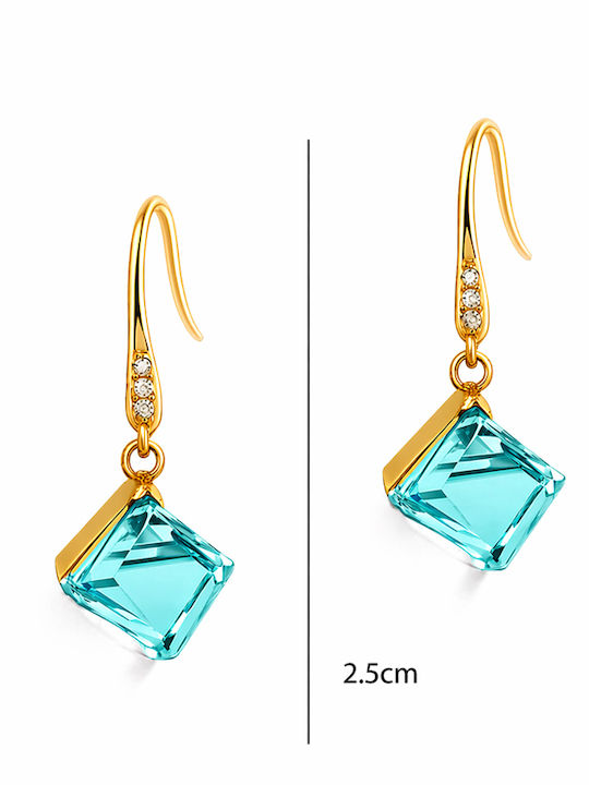 Steel Earrings Square Crystal Hook Gold Light Blue Steel Earrings Square Crystal Hook Gold Light Blue