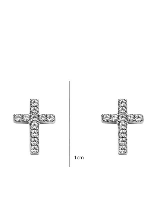 Small Stainless Steel Silver Rhinestone Cross Earrings
