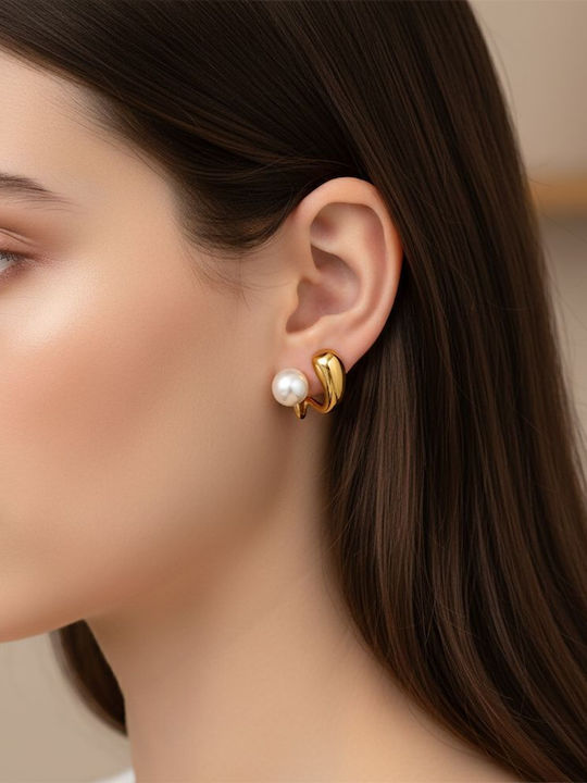 Gold Steel Pearl Earrings B3105 Gold