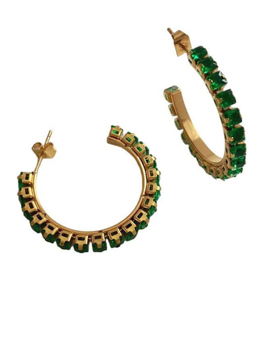Steel Hoop Earrings Green