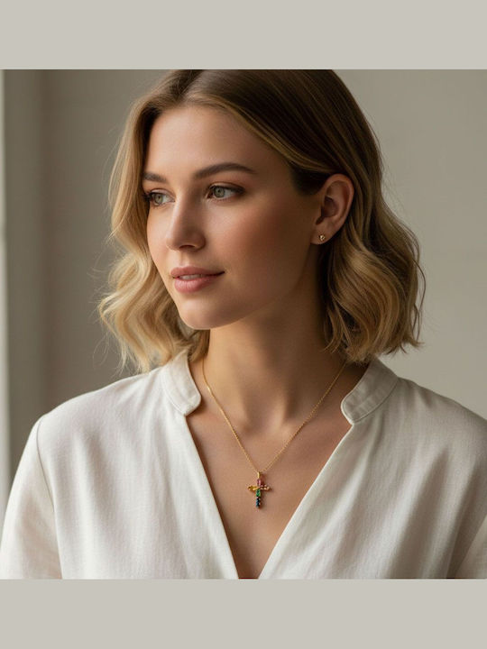 Women's Cross in Gold-Plated Steel with Chain