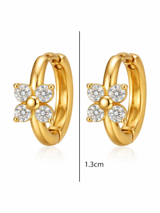 Steel Hoop Earrings Flower Rhinestones Gold Silver