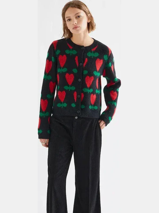 Long Women's Knitted Cardigan with Buttons Black