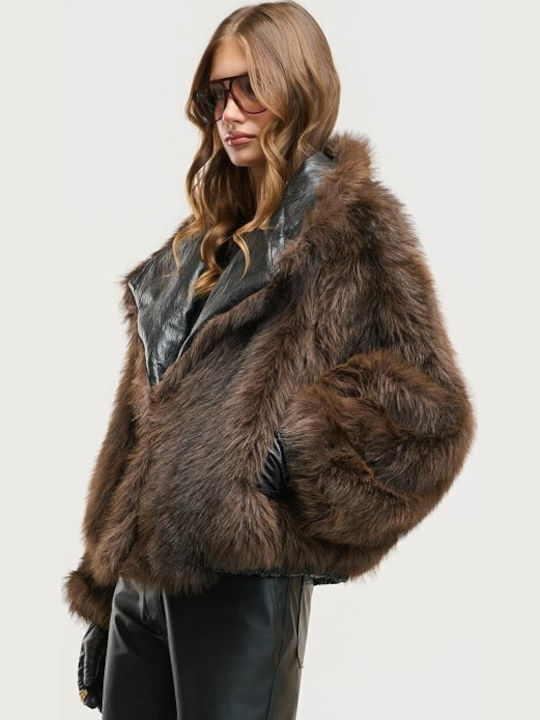 Women's Biker Jacket with Fur Lining Black