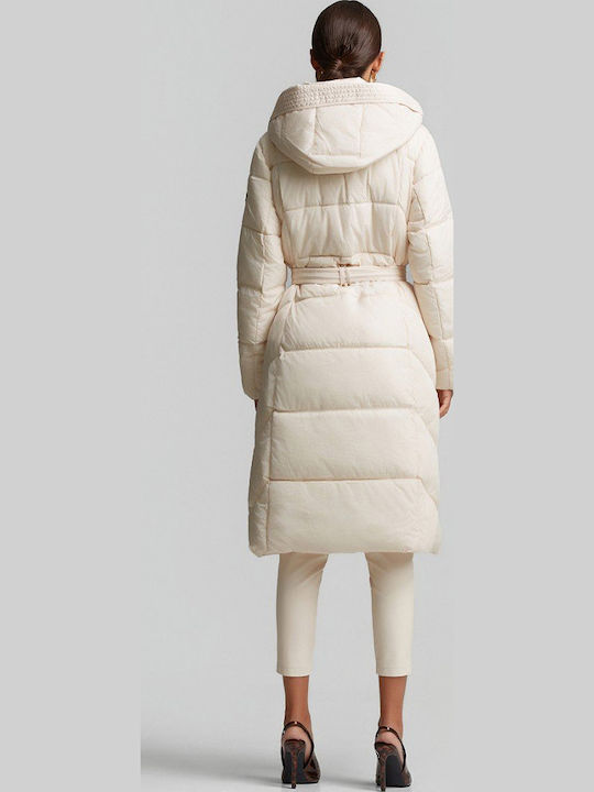 Long Women's Puffer Winter Jacket Ecru