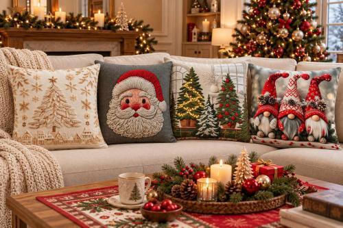Linea Home Χριστουγεννιάτικη Διακοσμητική Μαξιλαροθήκη Κόκκινη 3x3εκ.