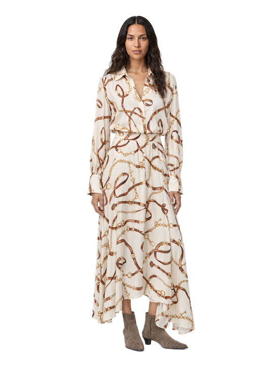 Plissierter Maxi-Lederrock Braun-Beige