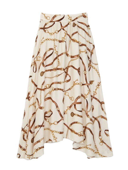 Plissierter Maxi-Lederrock Braun-Beige