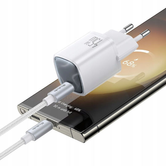 Mcdodo Зарядно Устройство с Вграден GaN Кабел с USB-C Порт 45W Quick Charge 3.0 Бял (Nano 45)