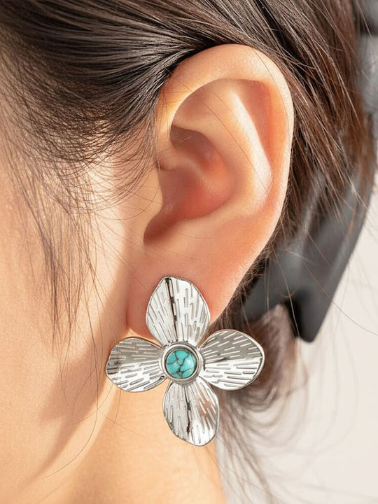 Turquoise Flower Stone Earrings Stainless Steel Gold Black