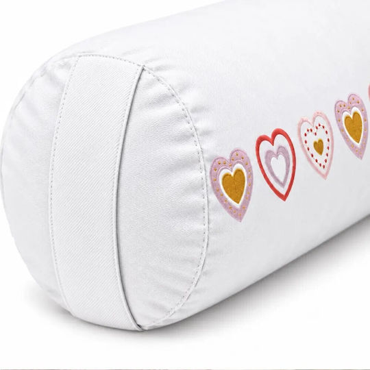 Yoga Bolster Round Yoga Pillow White Hearts Organic Cotton 60x16cm