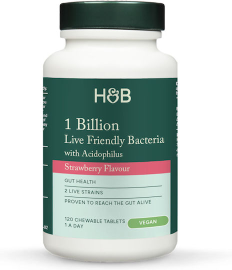 Holland & Barrett Acidophilus Supplement with Probiotics & Prebiotics 60 Chewable Tablets Strawberry