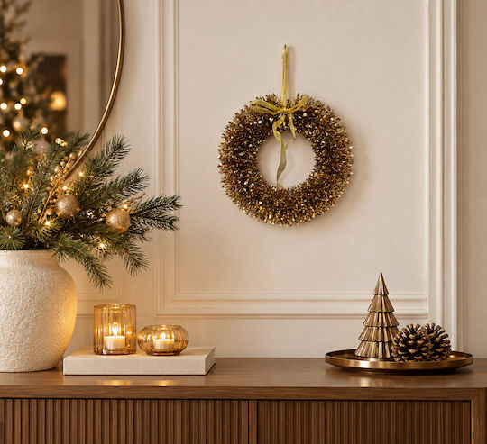 Zen Collection Christmas Decorative Wreath with a Diameter of 30 cm Gold