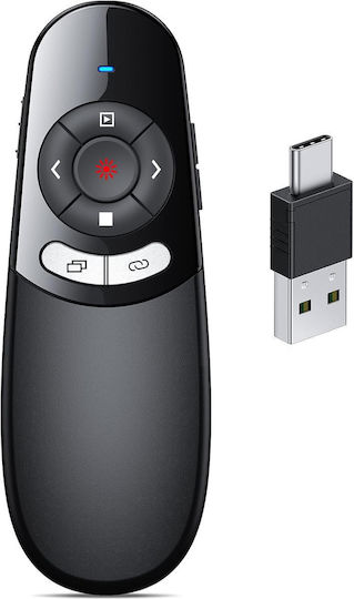 Wireless Presenter Dual Usb-c Usb-a Receiver 200 Mw Red Laser Pointer 50 M Range Plug Play Volume Control Hyperlink Powerpoint Macbook Pc Black