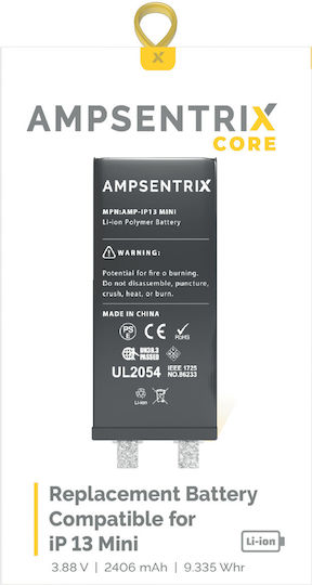 Baterie de schimb Core pentru iPhone 13 mini, necesită sudură în puncte, Ampsentrix Core