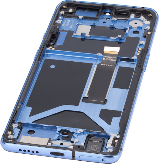 OLED-Displayeinheit mit Rahmen für OnePlus 7T, Aftermarket Plus, Glacier Blue