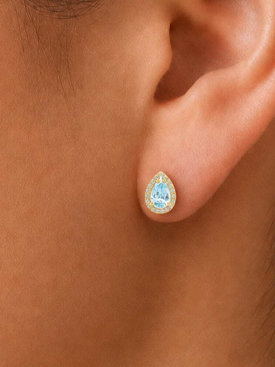 Yellow Gold 14K Earrings Teardrop Light Blue Zircon Sk11101137