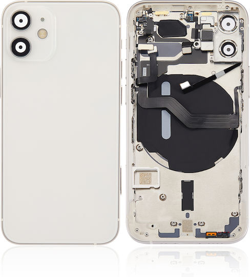 Заден корпус с малки части за iPhone 12 mini, американска версия, неоригинален, бял, Plus