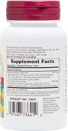 Nature's Plus Herbal Actives Rhodiola Extended Release 1000mg 30 Tablets