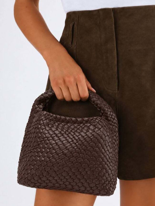 Braune Damen-Schultertasche aus Stoff
