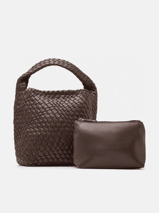 Braune Damen-Schultertasche aus Stoff