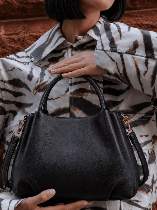 Schwarze Damen-Stofftasche zum Tragen in der Hand oder als Crossbody