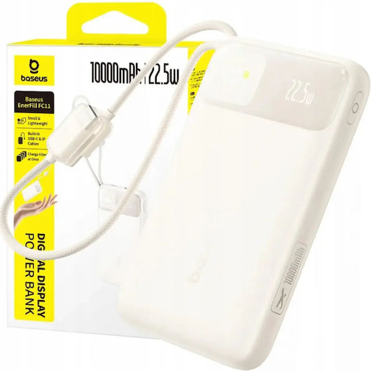 Baseus EnerFill FC11 Външна батерия 10000mAh 22.5W с USB-A порт и USB-C порт Power Delivery / Quick Charge Бежова