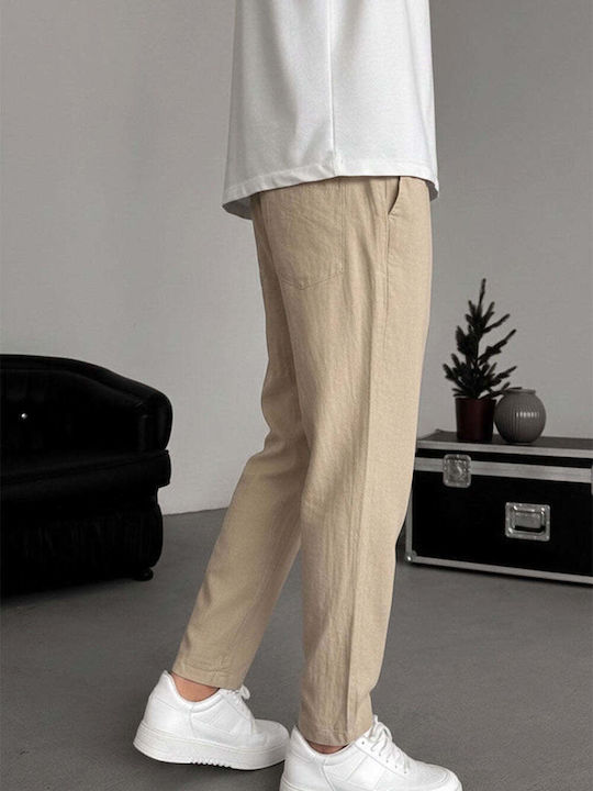Men's Slim Fit Beige Trousers