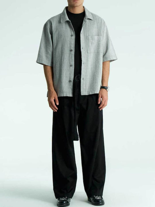 Short Sleeve Linen Shirt in a Wide Fit Grey