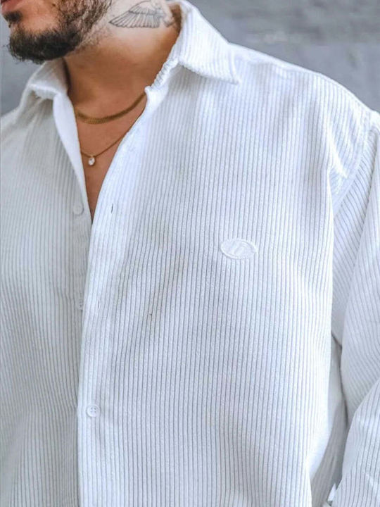 Long-Sleeve Corduroy Shirt in a Wide Fit White