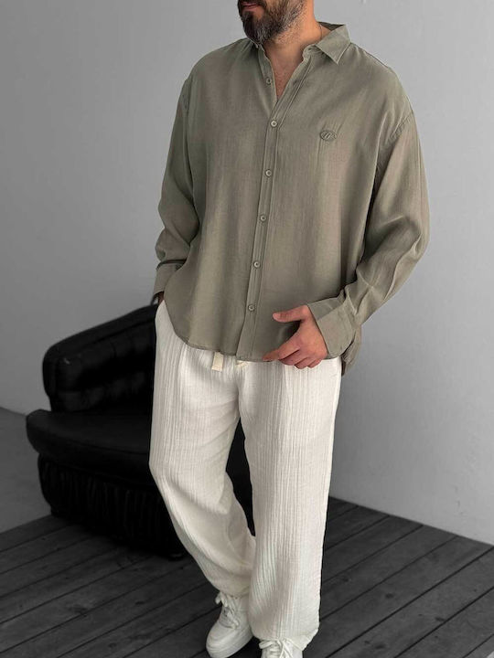 Long-Sleeve Cotton Shirt in a Relaxed Fit Khaki