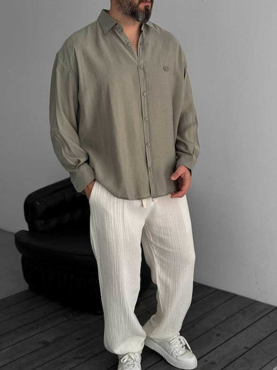 Long-Sleeve Cotton Shirt in a Relaxed Fit Khaki