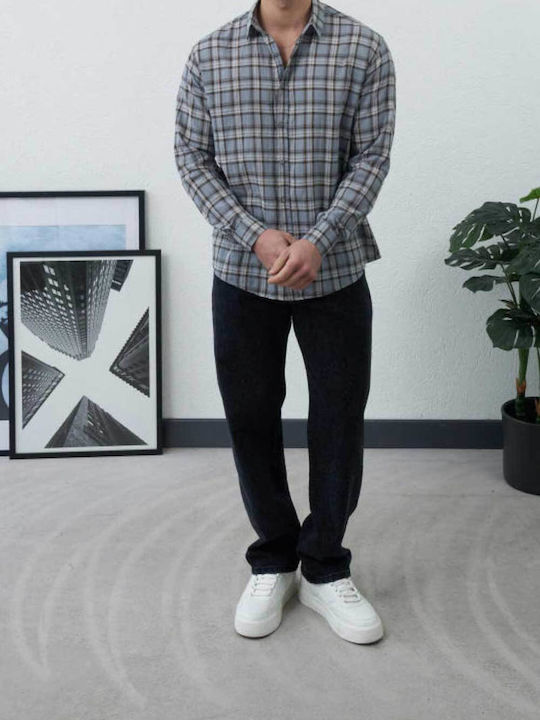 Long Sleeve Shirt in Regular Fit Blue Checked