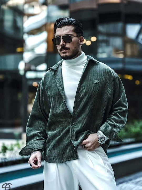Long Sleeve Corduroy Shirt in a Wide Fit Khaki