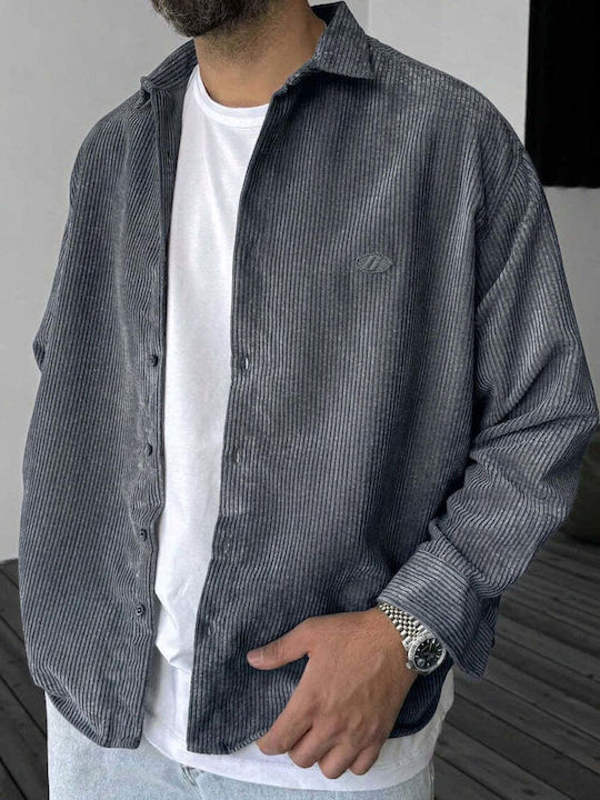 Long-Sleeve Corduroy Shirt in a Wide Fit Anthracite