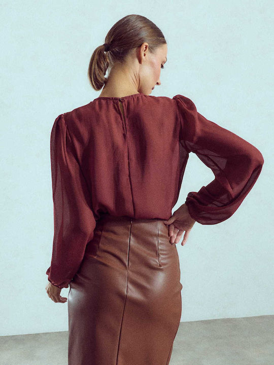 Celestino Bluza Damă Krouazé Cu Pliseuri Loose Fit Bordo