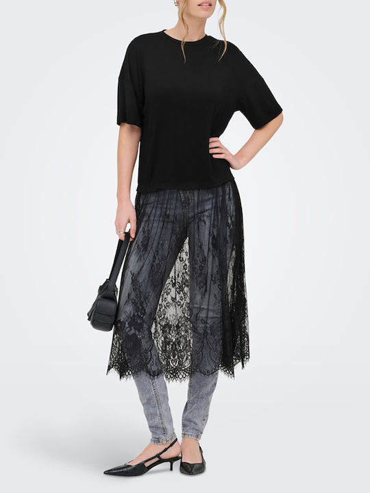 Rochie de Vară Midi Tip Tricou Neagră