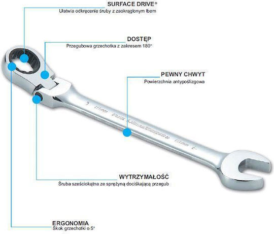 Cheie Poligonală Germană Inel Cu Clichet Cap Flexibil 18mm