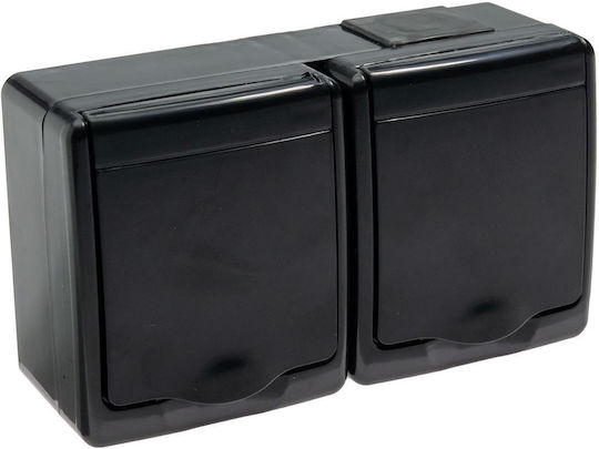 PAWBOL Double External Waterproof Power Socket with Lid Black