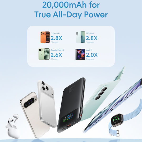 Veger W2085S Powerbank 20000 mAh 45 W mit USB-A- und USB-C-Anschluss, Power Delivery, Schwarz