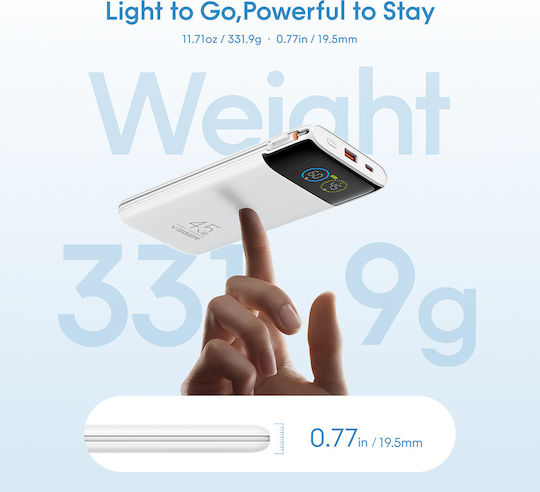 Veger W2085S Външна Батерия 20000mAh 45W с USB-A Порт и USB-C Порт с Power Delivery Бяла