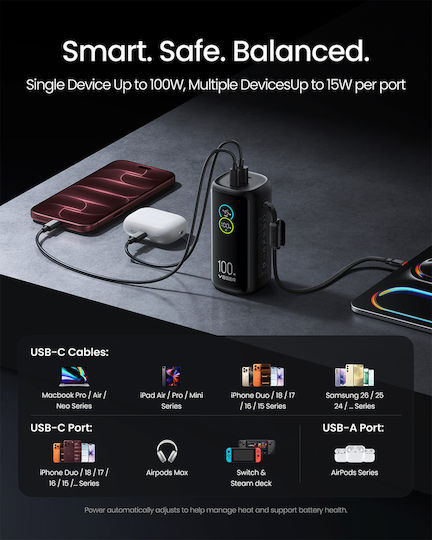 Veger W2099 Powerbank 20000 mAh 100 W mit USB-A-Anschluss und 2 USB-C-Anschlüssen, Power Delivery, Schwarz