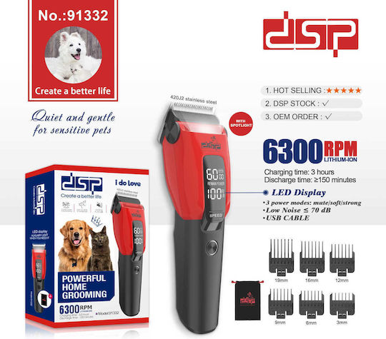 Professional Rechargeable Stainless Steel Dog Grooming Clipper 6300rpm