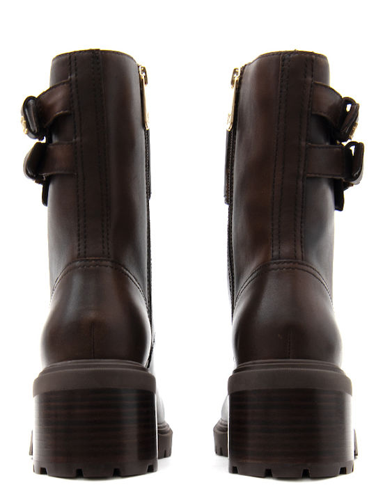 Leather Women's Biker Ankle Boots Brown