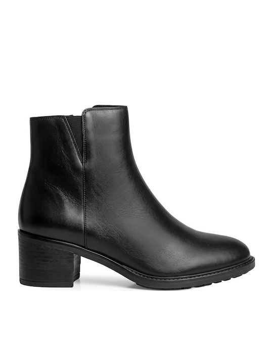 Black Leather Women's Ankle Boots with Medium Heel