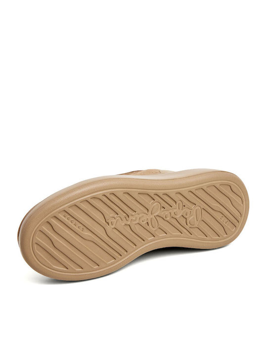 Beige Damen-Lederstiefeletten mit Pelz