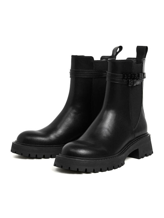 Lederstiefeletten für Damen Schwarz